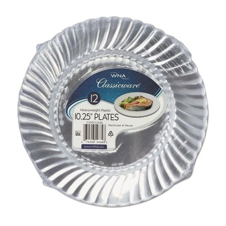 Wna WNA, Classicware Plastic Dinnerware Plates, 10 1/4in Dia, Clear, 12PK RSCW101212PK